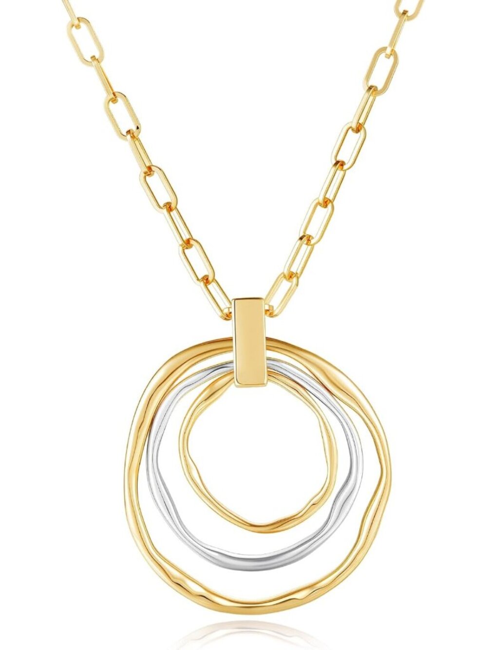 Trendy Two-Tone Pendant Necklace, 925 Silver Plated & 18K Gold Layered Chain
